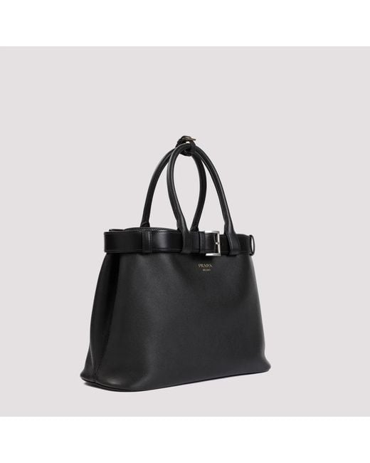 Prada Black Leather Buckle Large Handbag