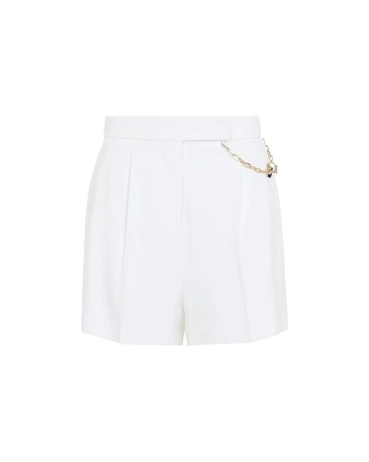 Elisabetta Franchi White Gabardine Shorts With Jewelled Logo