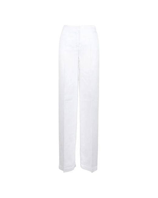 Via Masini 80 White Linen Wide-Leg Trousers