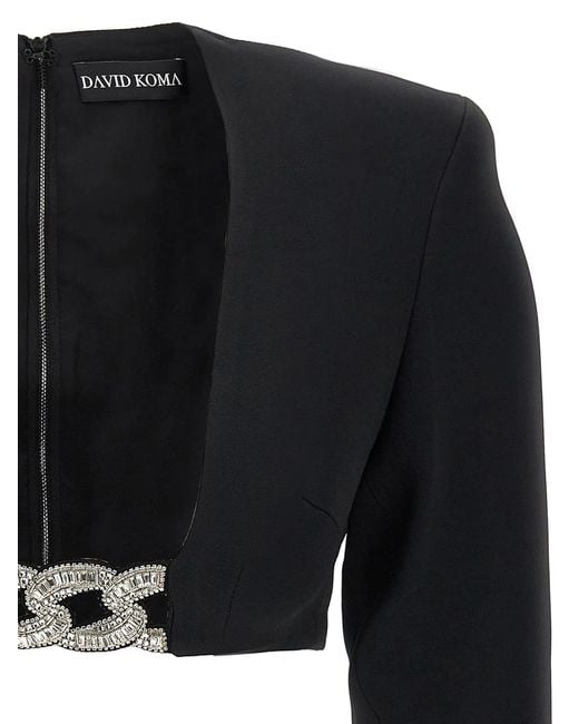 David Koma Black Top '3D Crystsal Chain And Square Neck'