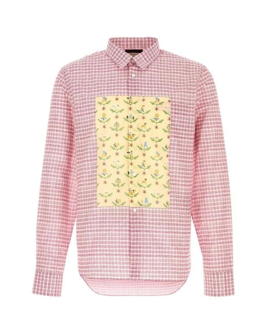Prada Pink Printed Cotton Shirt for men