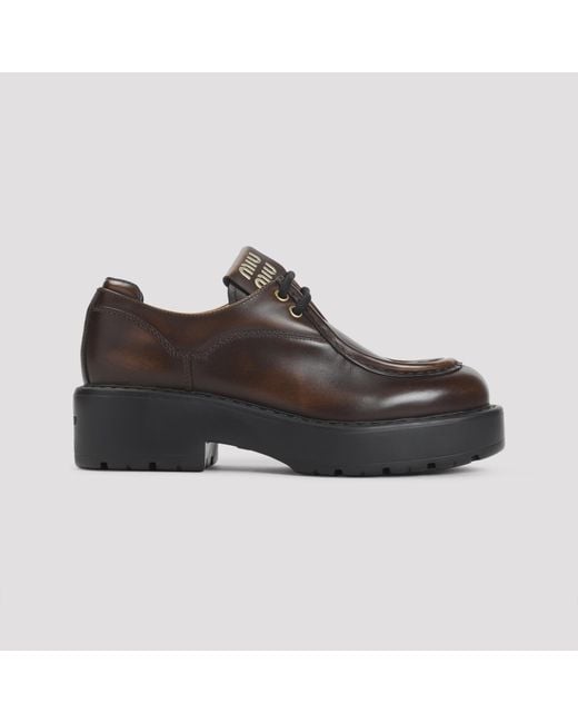 Miu Miu Brown Leather Lace-Up Shoes