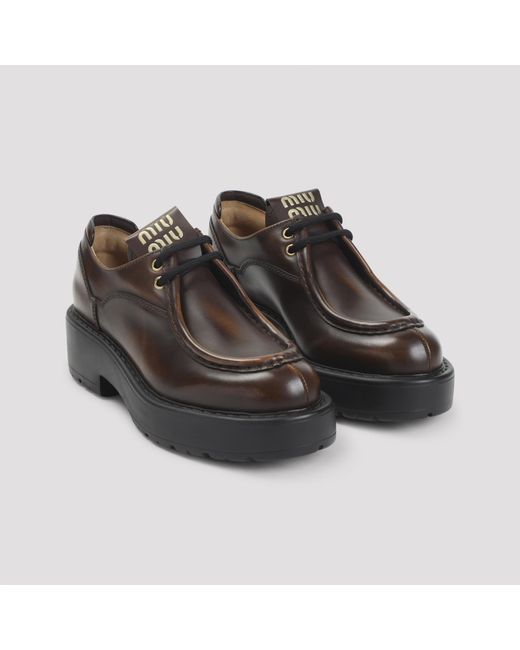 Miu Miu Brown Leather Lace-Up Shoes