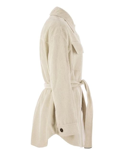 Brunello Cucinelli Natural Corduroy Safari-Style Jacket With Jewellery