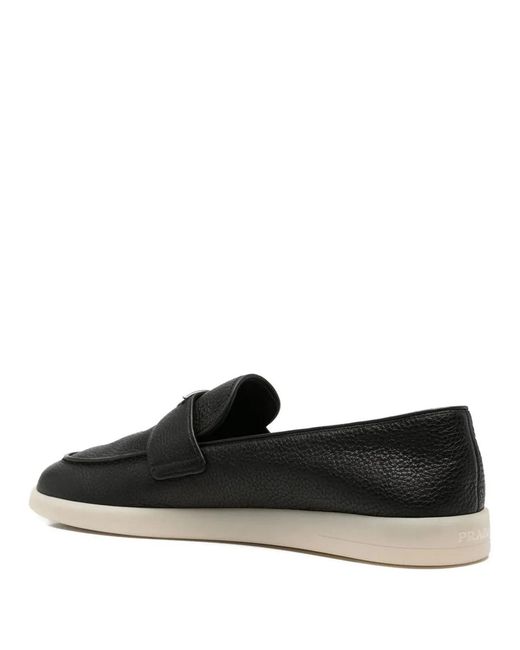 Prada Black Grained Leather Loafers for men