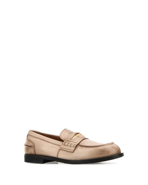 Miu Miu White Sand Leather Loafers