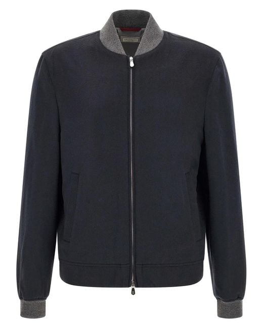 Brunello Cucinelli Blue Light Flannel Bomber Jacket for men