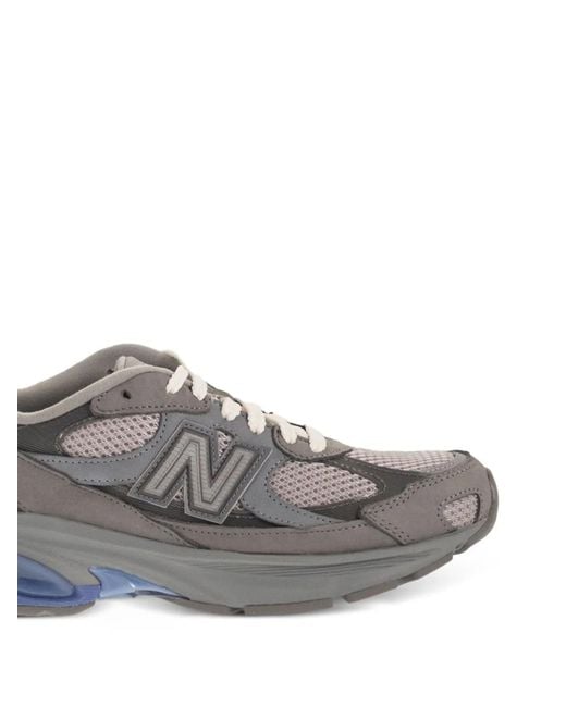 New Balance Gray Leather Synthetic Mesh Sneakers