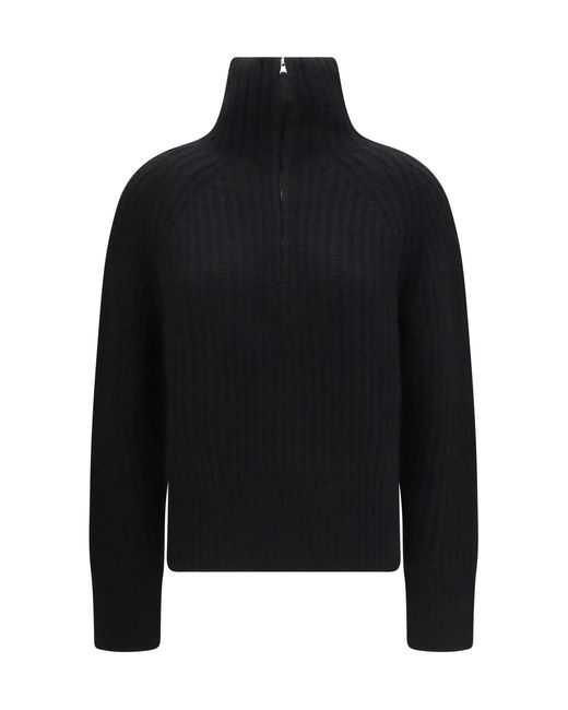 Allude Black Ribbed Troyer Sweater With Zip Kashmir/Capra Hircus; Silk