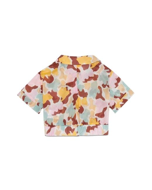 Palm Angels White Cropped Shirt Aop Camu