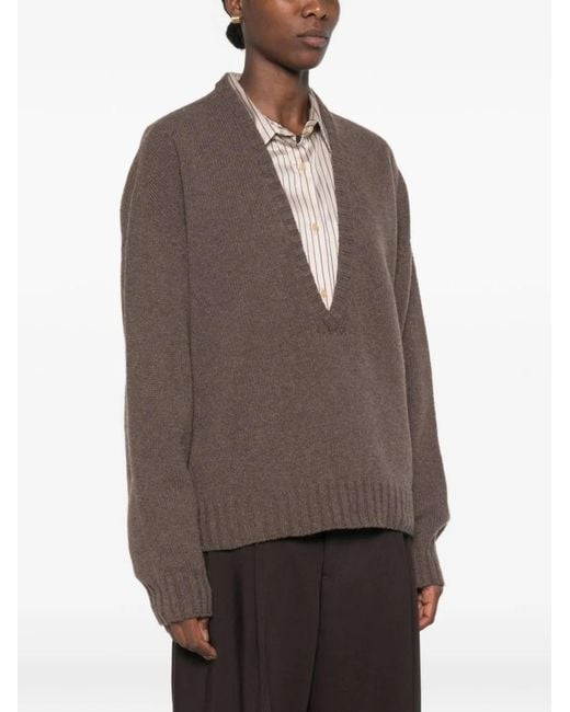 Alysi Brown Wool V-Necked Jumper