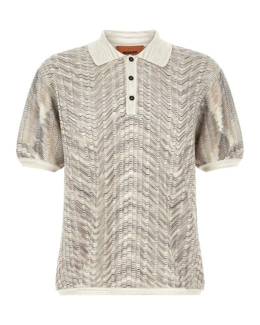 Missoni White 'Zig-Zag' Knit Polo Shirt for men