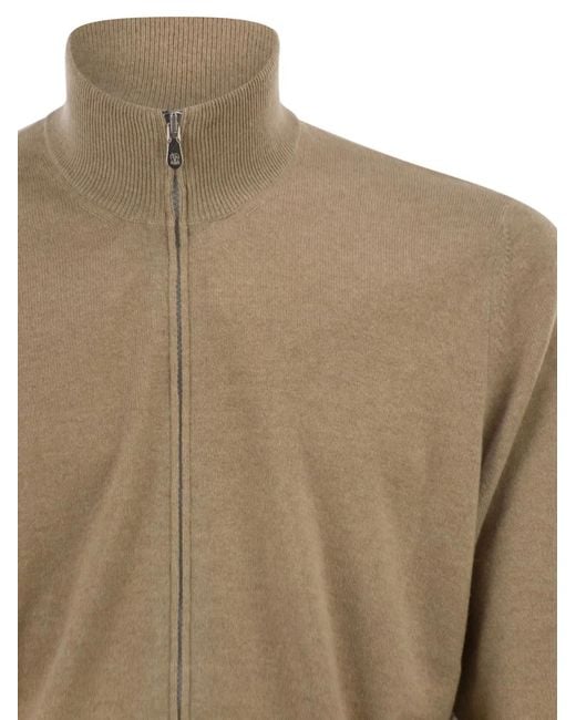 Brunello Cucinelli Brown High-Necked Cashmere Cardigan With Zip for men