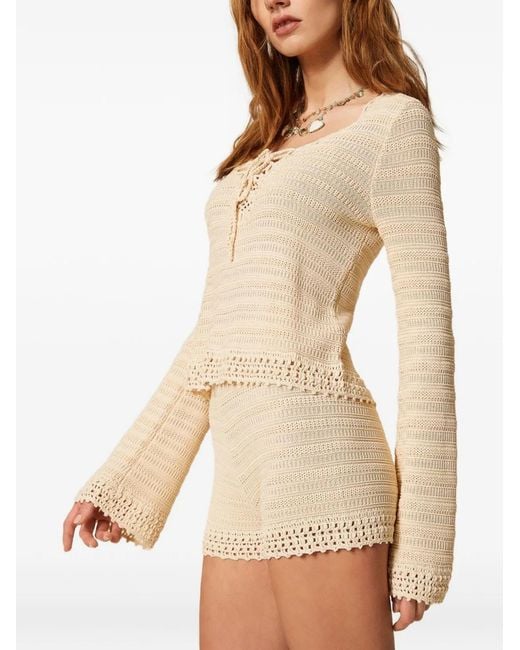 Twinset Natural Parchment Cotton Shorts