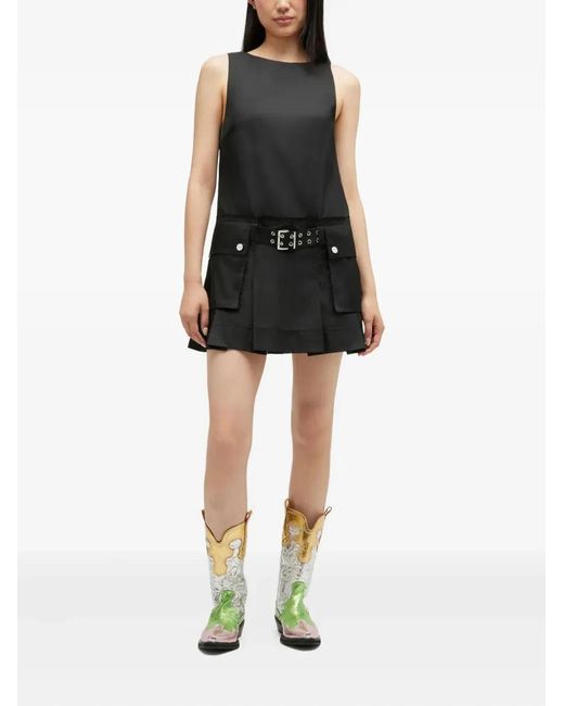 Ganni Black Polyamide Duchesse Mini Dress