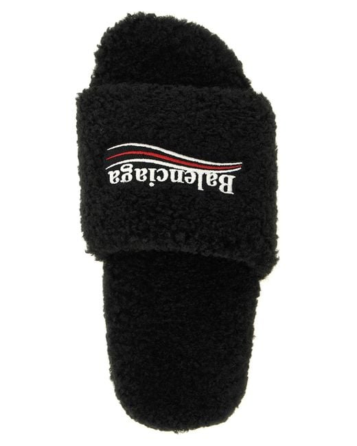 Balenciaga Black 'Furry' Open Sandals