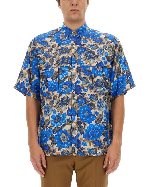 Moschino Blue Flowers Allover Print Shirt for men
