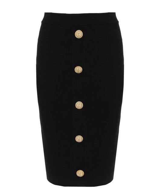 Balmain Black Midi Skirt With Jewel Buttons
