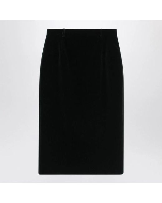 Saint Laurent Black Velvet Crossover Midi Skirt