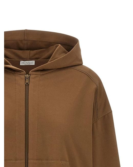 Brunello Cucinelli Brown 'Shiny Trims' Hoodie
