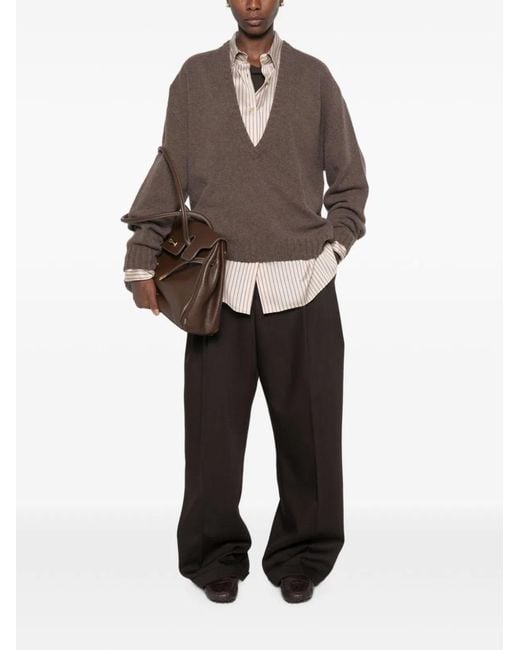 Alysi Brown Wool V-Necked Jumper