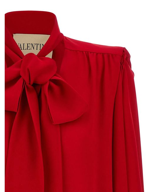 Valentino Garavani Red Silk Shirt With Bow