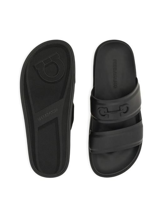 Ferragamo Black Gancini Ornament Slides for men