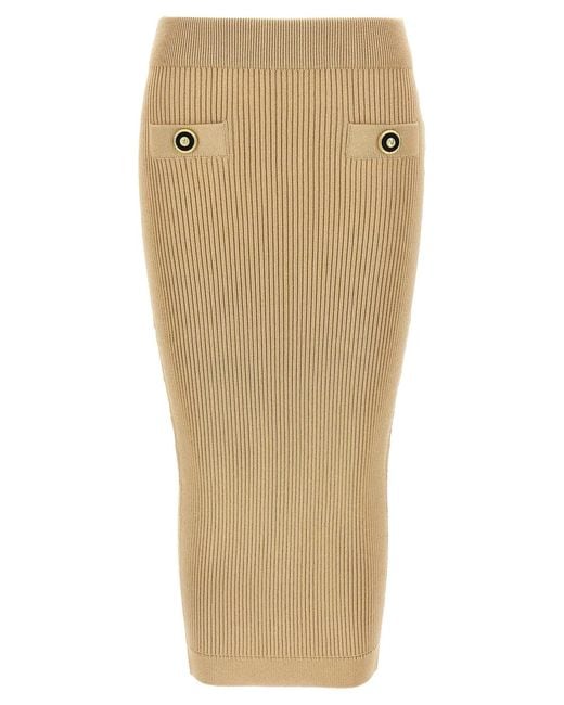 Balmain Natural Ribbed Midi Skirt
