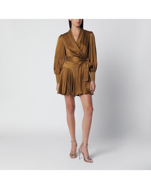 Zimmermann Brown Khaki Silk Wrap Mini Dress