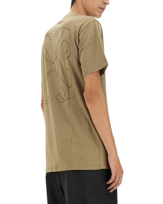 Off-White c/o Virgil Abloh Green T Shirt With Arrow Embroidery for men