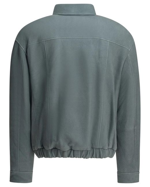 Brunello Cucinelli Gray Nubuck Leather Jacket for men
