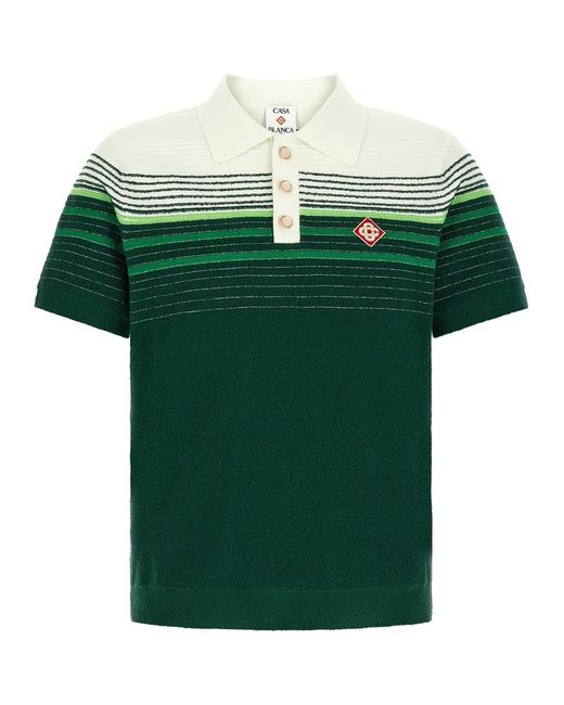 Casablanca Green 'Bouclé Stripes' Polo Shirt for men