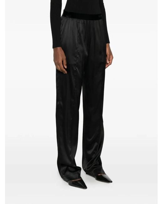 Tom Ford Black Stretch Silk Satin Pj Pants