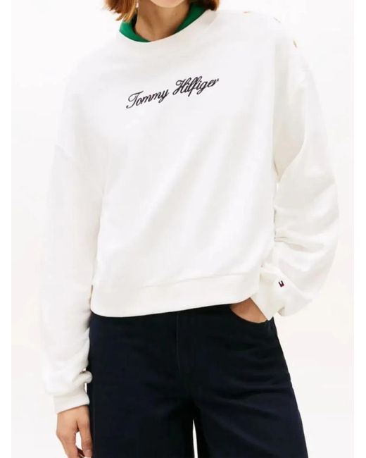 Tommy Hilfiger White Btn Script Terry Swtsrt