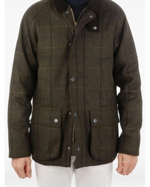 Barbour Black Wool Checked Corduroy Collar Jacket