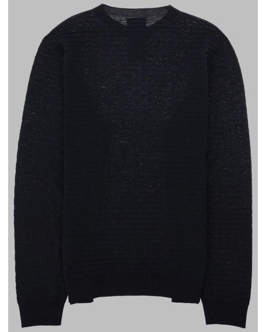 Giorgio Armani Blue Textured Crew Neck Sweater for men
