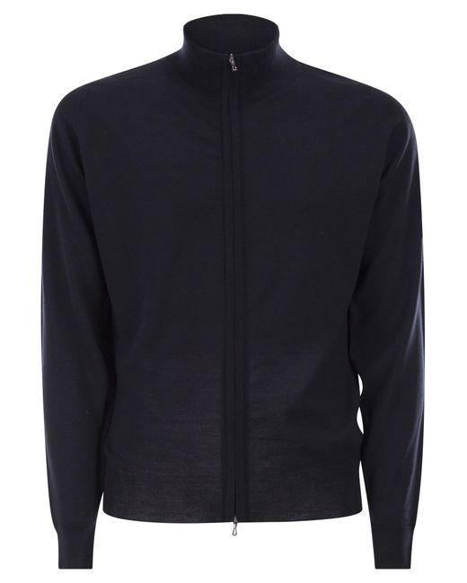 John Smedley Blue Extra Fine Merino Wool Cardigan for men