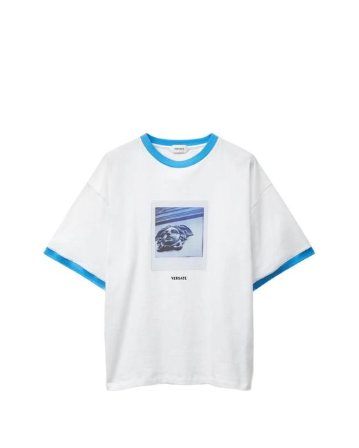 Versace Blue Regular-Fit Cotton Jersey T-Shirt With Print for men