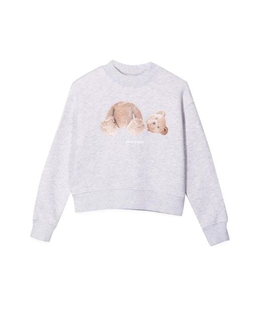 Palm Angels White Felpa Con Stampa Bear