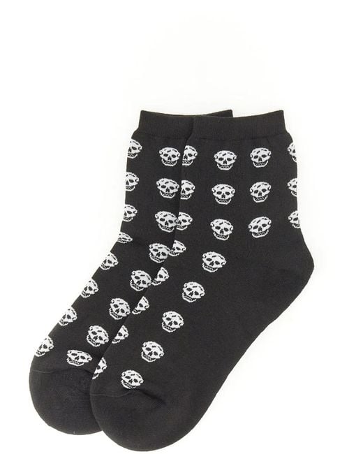 McQueen Black Short Skull Sock
