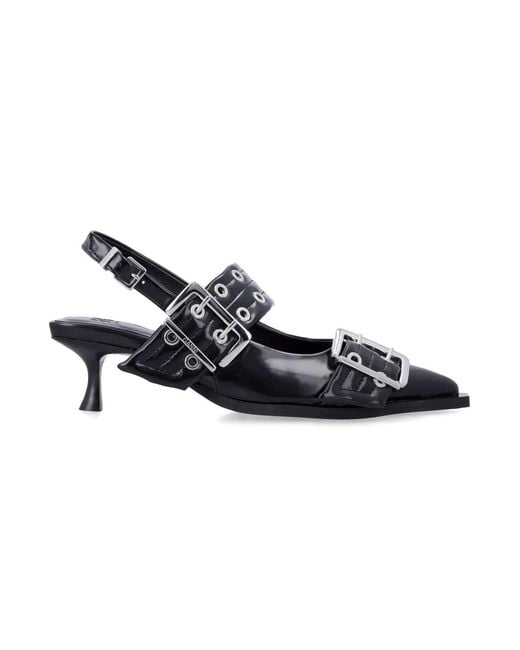 Ganni Black Buckle Kitten Heel Pumps