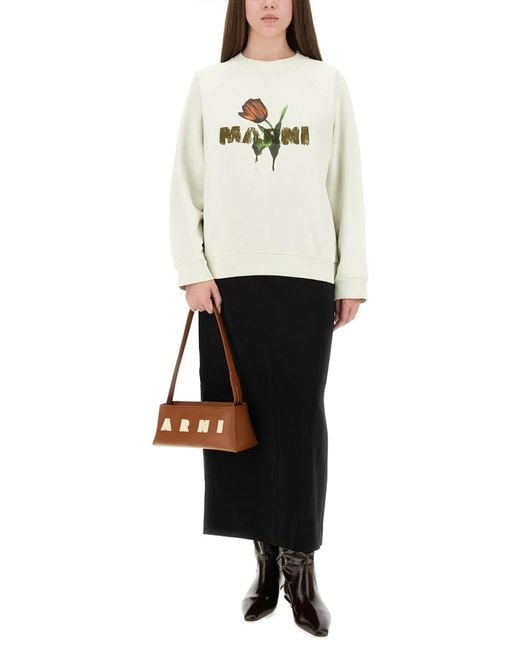 Marni Natural Cotton Sweatshirt With Tulip Print