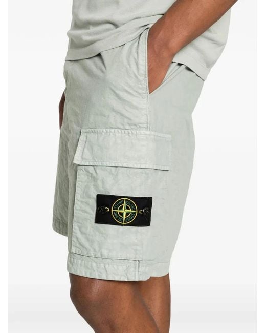 Stone Island Green Nylon Panama Loose Fit Cargo Bermudas for men