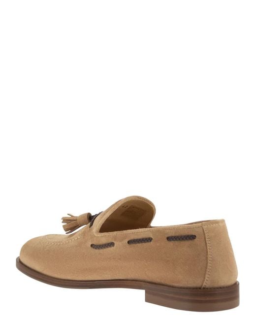Brunello Cucinelli Brown Suede Loafers With Tassels for men