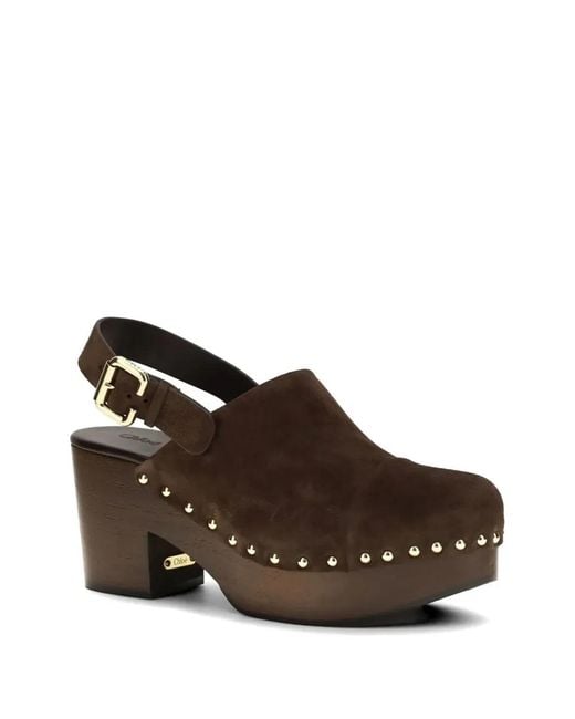 Chloé Brown Clogs With Studs And Platform