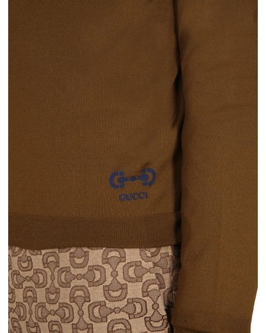 Gucci Brown Wool T-Shirt With Embroidered Logo for men