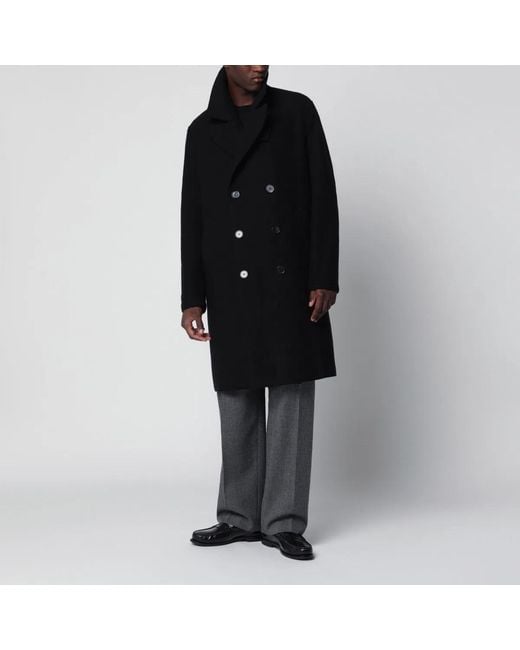 Harris Wharf London Black Double-Breasted Wool Coat for men