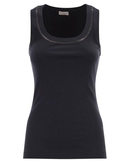 Brunello Cucinelli Black Sleeveless Ribbed Top