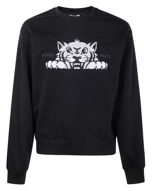 KENZO Happy Tiger Embroidered Classic Sweatshirt in Black for Men