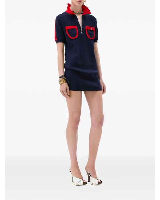 Versace Blue Cotton Knit Midi Dress With Zip